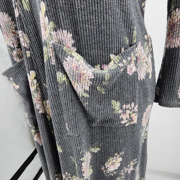 LuLaRoe Womens M Sarah Duster Cardigan Rose Floral V Neck Long Sweater Pockets - Picture 5 of 10